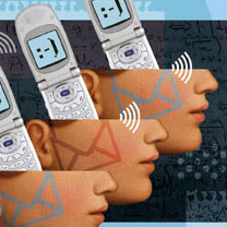 collage illustration texting mobile phones in class