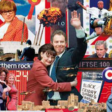collage illustration of high flying business people