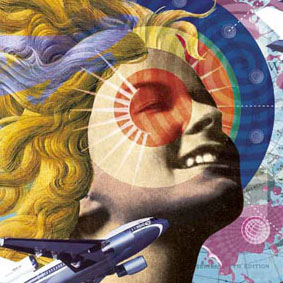 collage illustration young people travelling the world