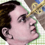 collage illustration man with telescope