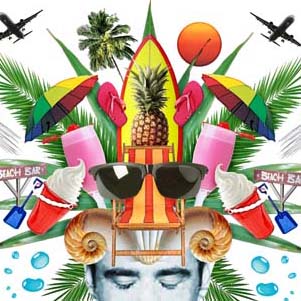 collage illustration dream destination travel beach holiday
