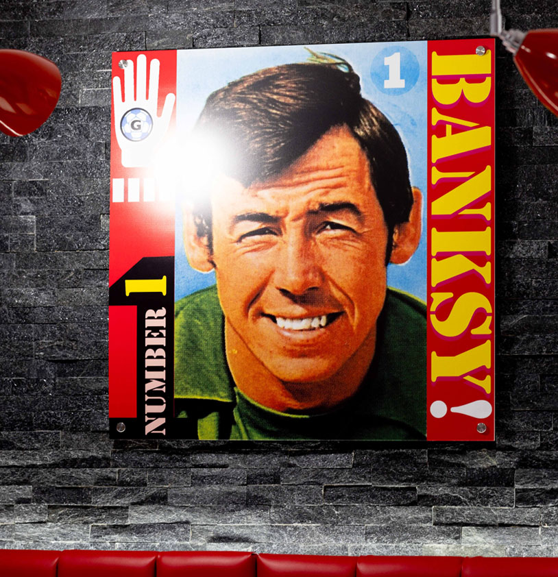 Gordon Banks, Stoke City Football Memorabilia Wall Art at Ricardo's Sports Bar at the BET 365 Stadium