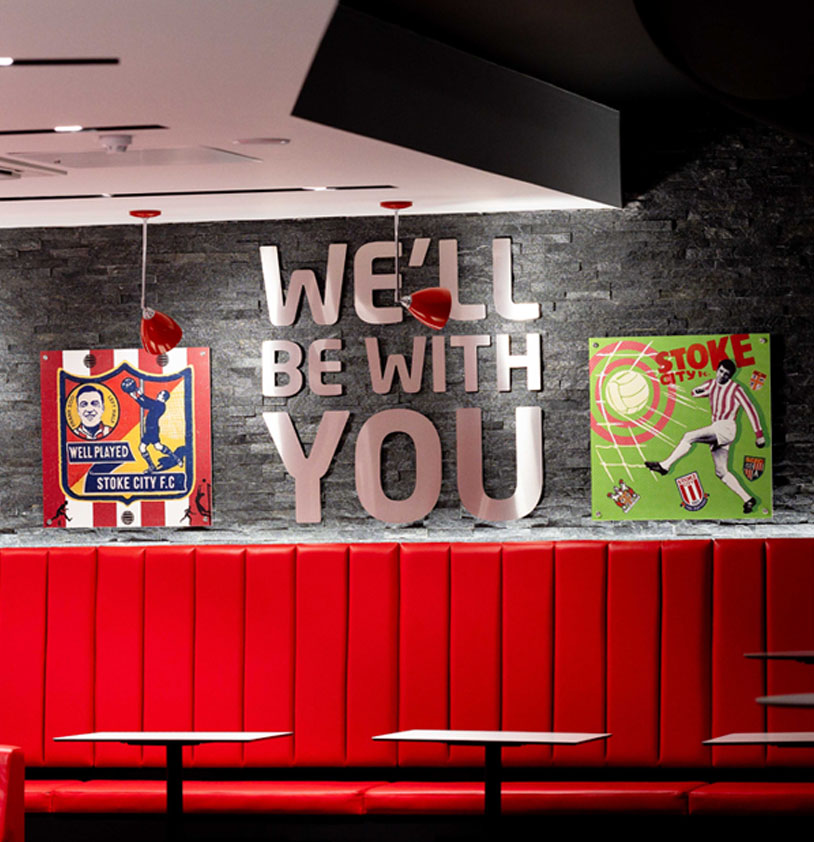Stoke City Football Memorabilia Wall Art at Ricardo's Sports Bar at the BET 365 Stadium