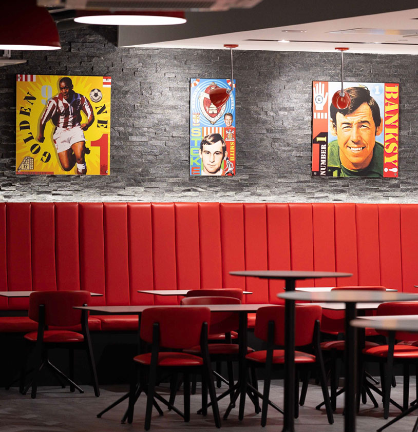 Stoke City Football Memorabilia Wall Art at Ricardo's Sports Bar at the BET 365 Stadium